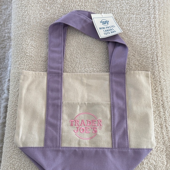 Trader Joe'S Handbags - Trader Joe's Purple and Cream Mini Canvas Bag